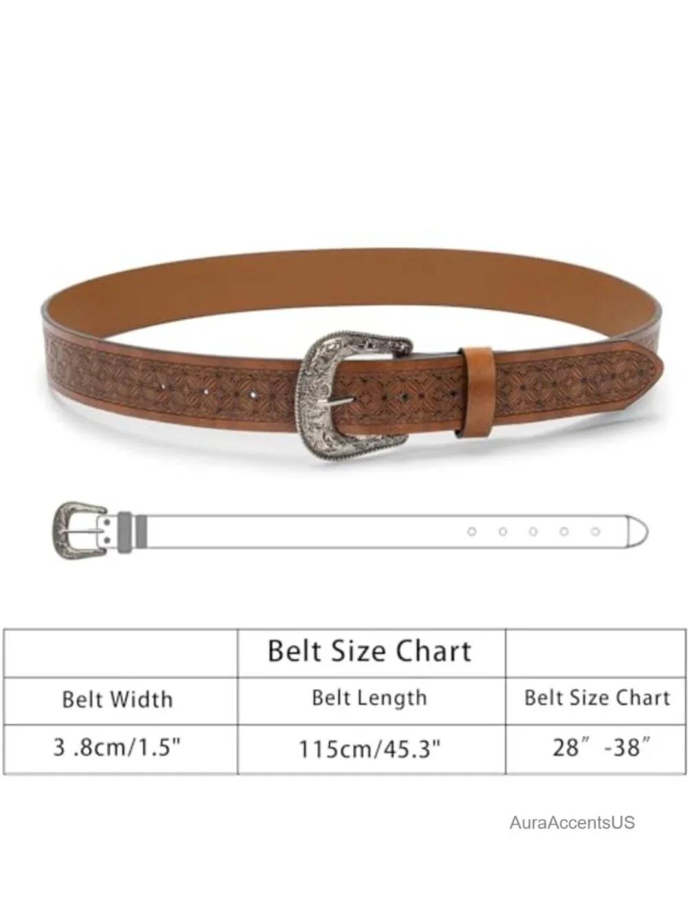Women's Western Belt PU Leather Vintage Carved Buckle Cowgirl Waist Belt